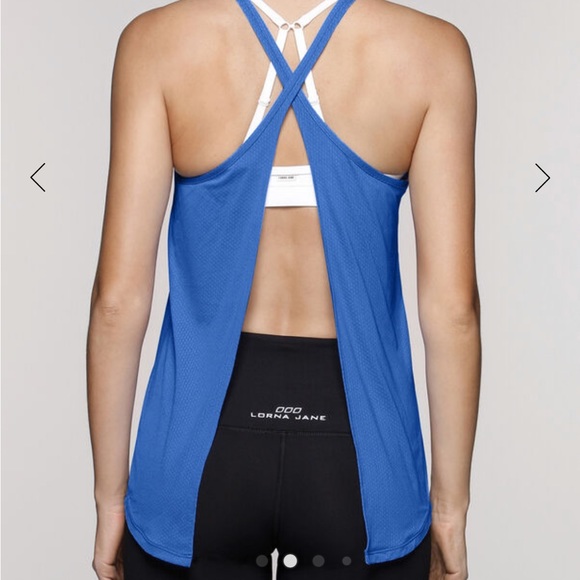 Lorna Jane Prana Excel Light Blue Open Back Tie Tank Top with Mesh, Size Small - Picture 2 of 9